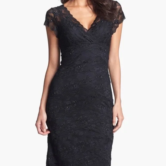 MARINA | Dresses | Marina Navy Blue Tiered Lace Sequinbeaded Occasion  Cocktail Maternity Dress S | Poshmark